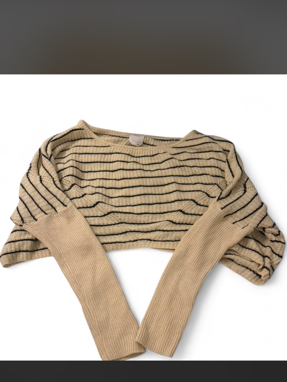 lola Striped Cropped Knit Sweater in Beige and Black